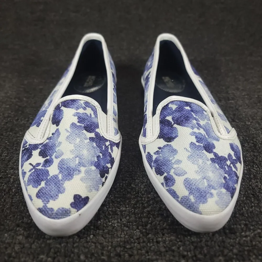 Michael Kors Size 7.5M  Flats Slip On Canvas Shoes Blue White Floral Print - Picture 6 of 9